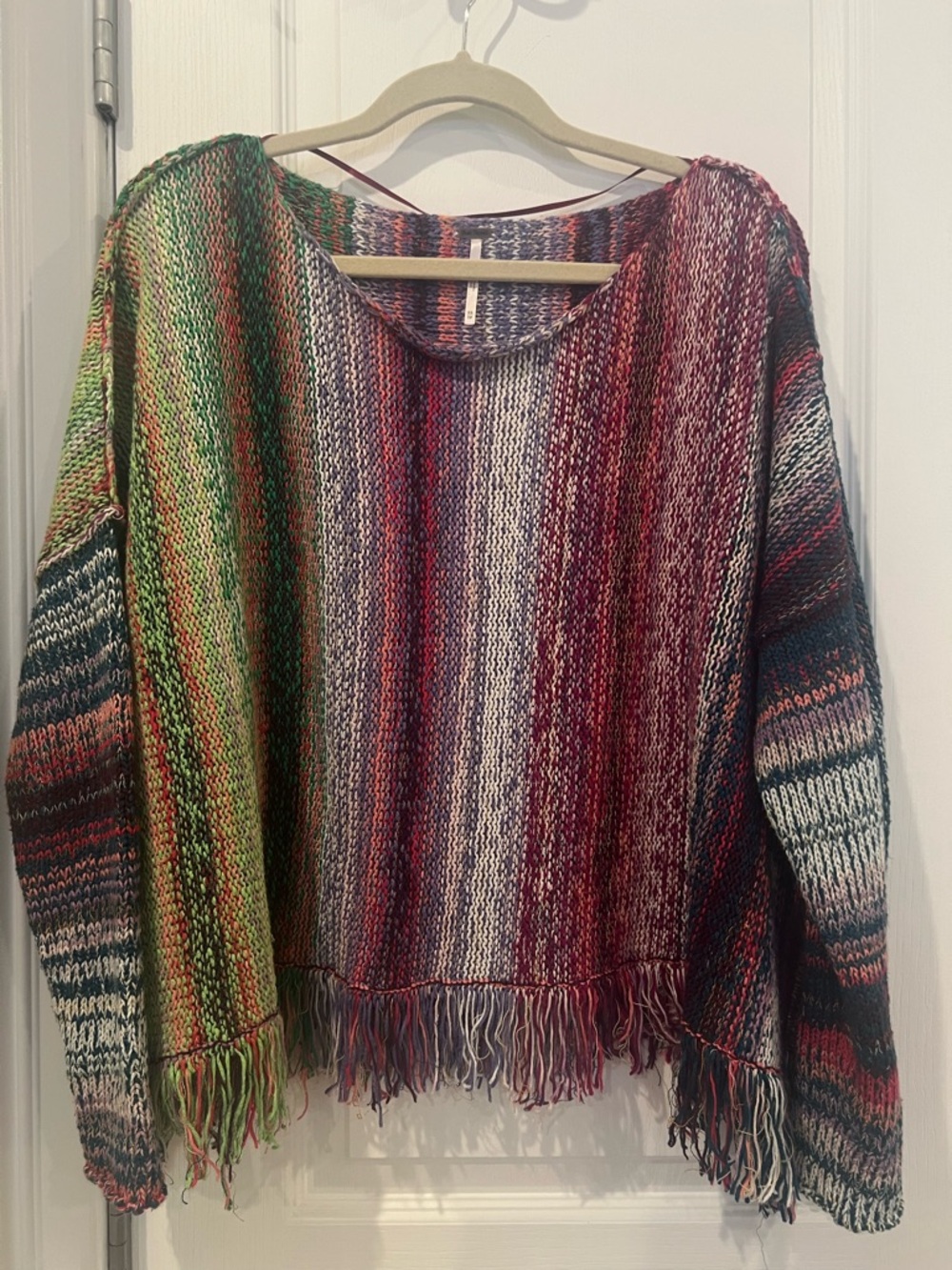 Free People Multicolor Striped Fringe Knit Sweater - Women